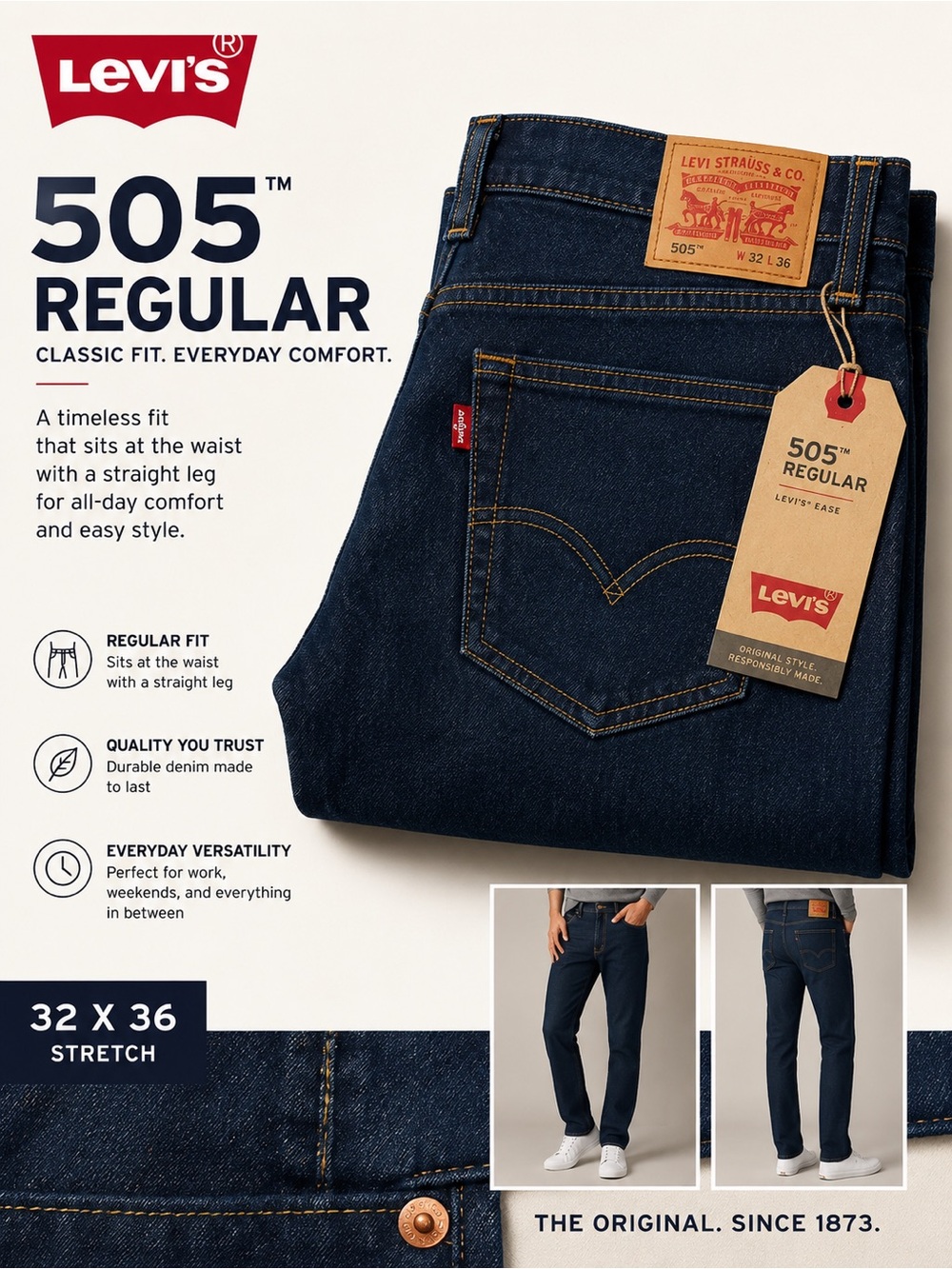 Levi's 505 Regular Men's Jeans in Dark Indigo Blue